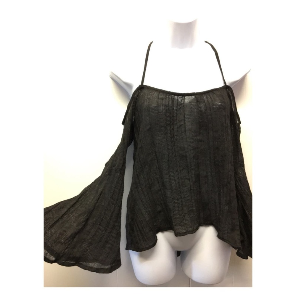 InTu | NWT Sheer Bell Sleeve Top Low Strappy Back •